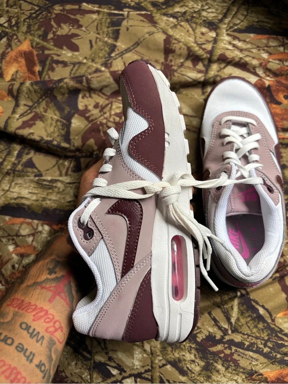 Nike Women's Air Max 1 in Burgundy and Blush Pink